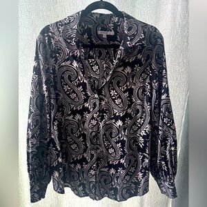 Chico’s long sleeve black and white paisley button blouse size 2.5